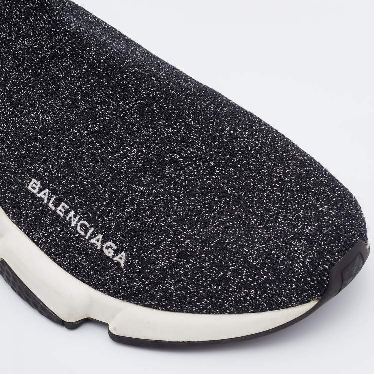 Pre Owned Balenciaga Black Shimmer Knit Fabric Speed Trainer Slip On Sneakers Size 38