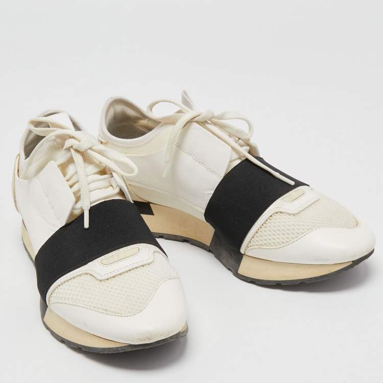 Pre Owned Balenciaga Tricolor Leather and Mesh Race Runner Sneakers Size 38