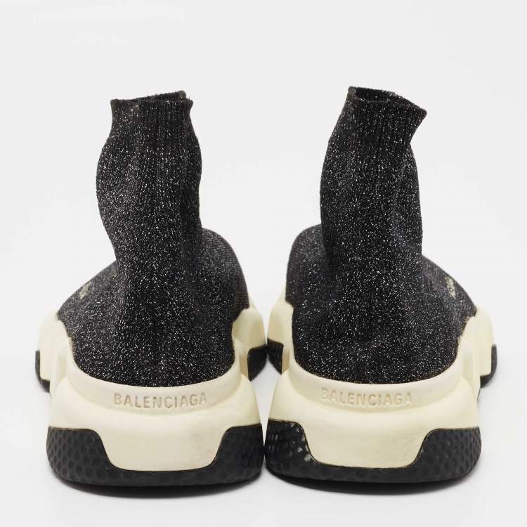 Pre Owned Balenciaga Black/Silver Glitter Fabric Sock Sneakers Size 39