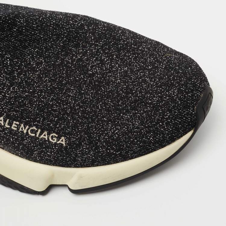 Pre Owned Balenciaga Black/Silver Glitter Fabric Sock Sneakers Size 39