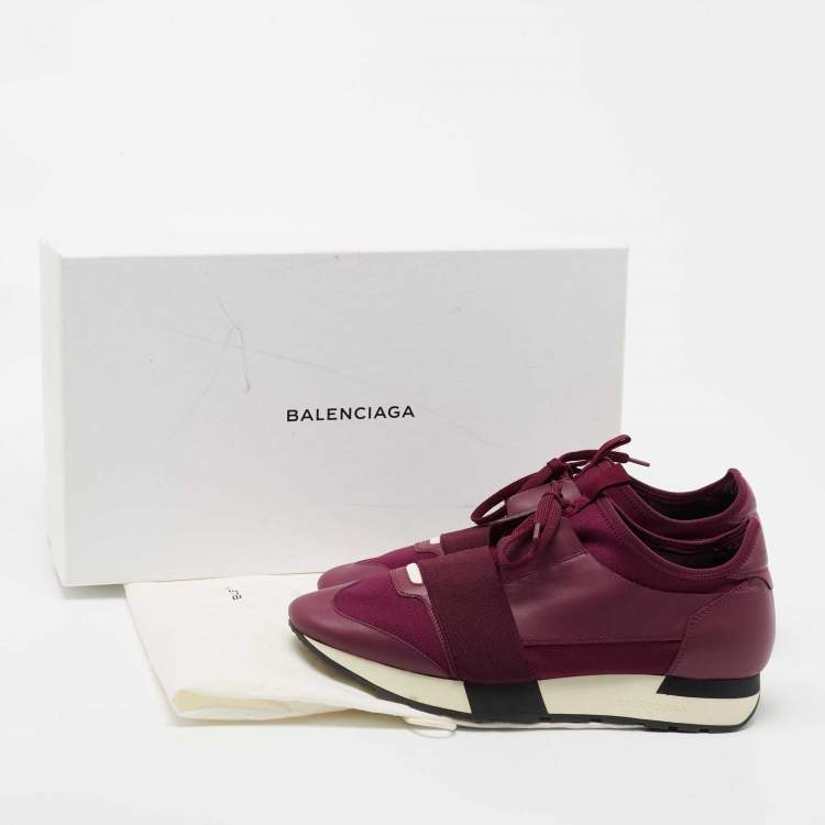 Pre Owned Balenciaga Burgundy Leather and Fabric Race Runner Sneakers Size 40 