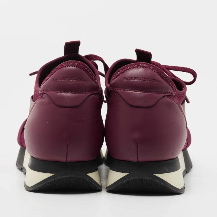 Pre Owned Balenciaga Burgundy Leather and Fabric Race Runner Sneakers Size 40 