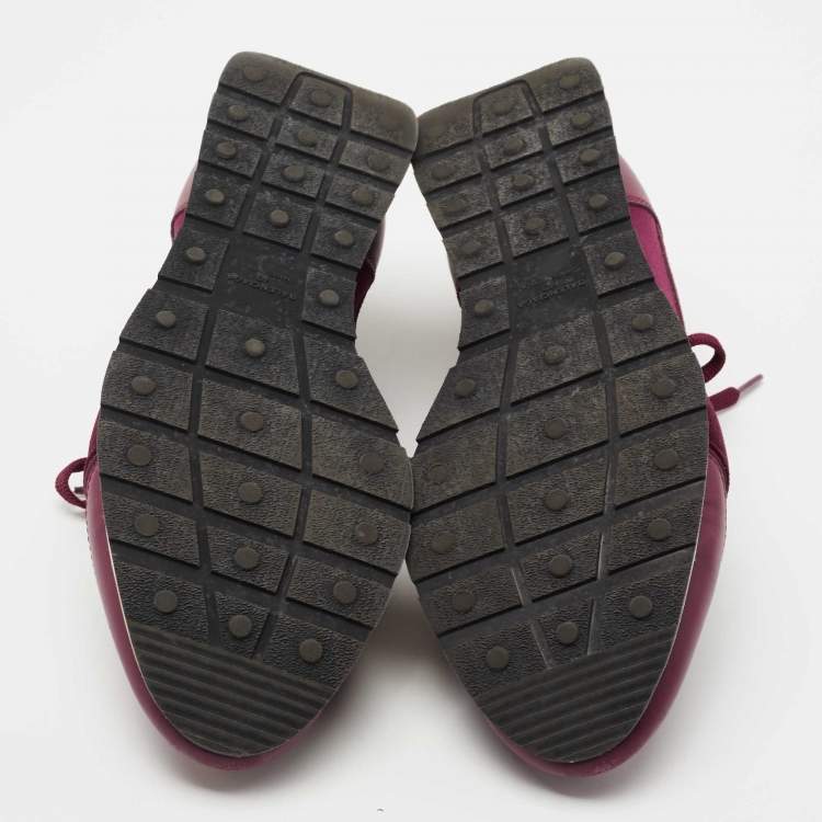 Pre Owned Balenciaga Burgundy Leather and Fabric Race Runner Sneakers Size 40 