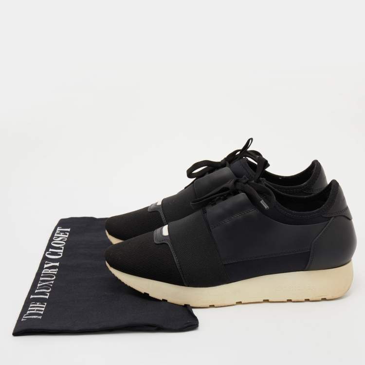 Pre Owned Balenciaga Black Leather and Knit Fabric Race Runner Sneakers Size 37