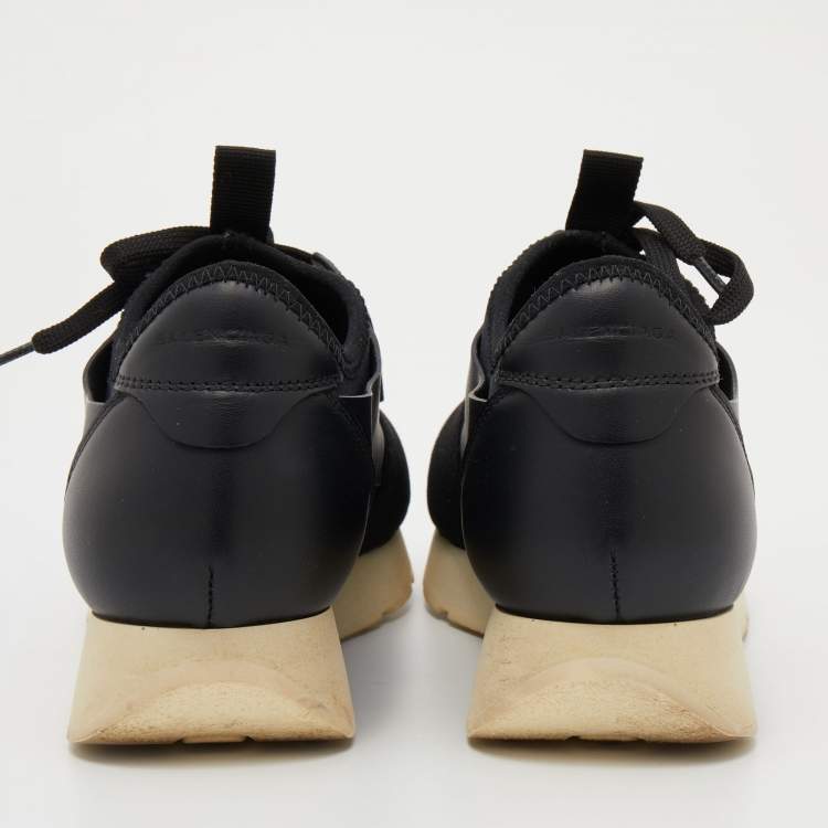 Pre Owned Balenciaga Black Leather and Knit Fabric Race Runner Sneakers Size 37