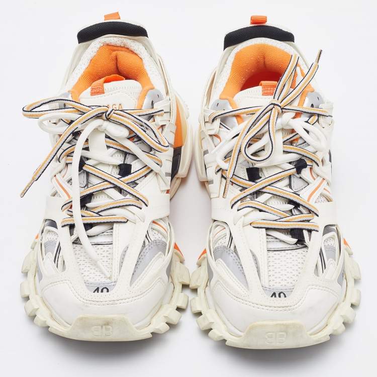 مملوكة مسبقًا Balenciaga White/Orange Leather, Neoprene and Mesh Track Sneakers Size 40