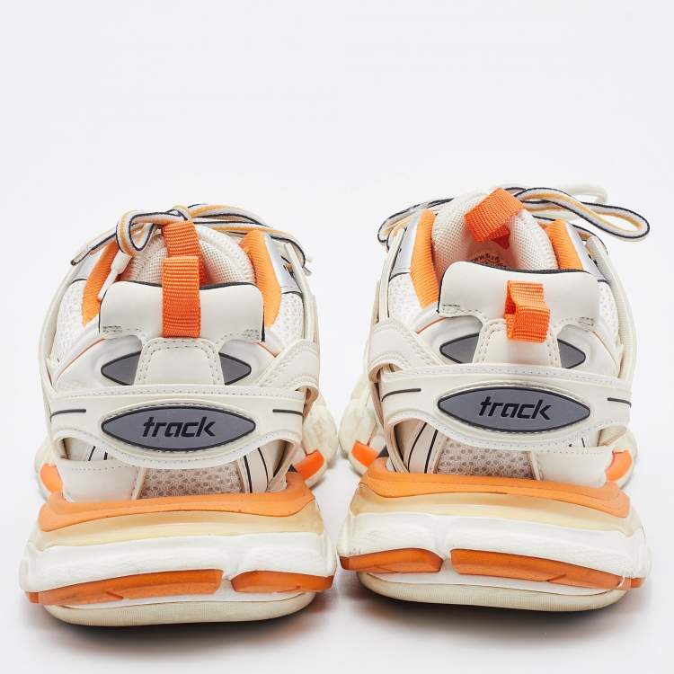 مملوكة مسبقًا Balenciaga White/Orange Leather, Neoprene and Mesh Track Sneakers Size 40