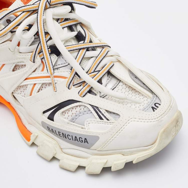 مملوكة مسبقًا Balenciaga White/Orange Leather, Neoprene and Mesh Track Sneakers Size 40