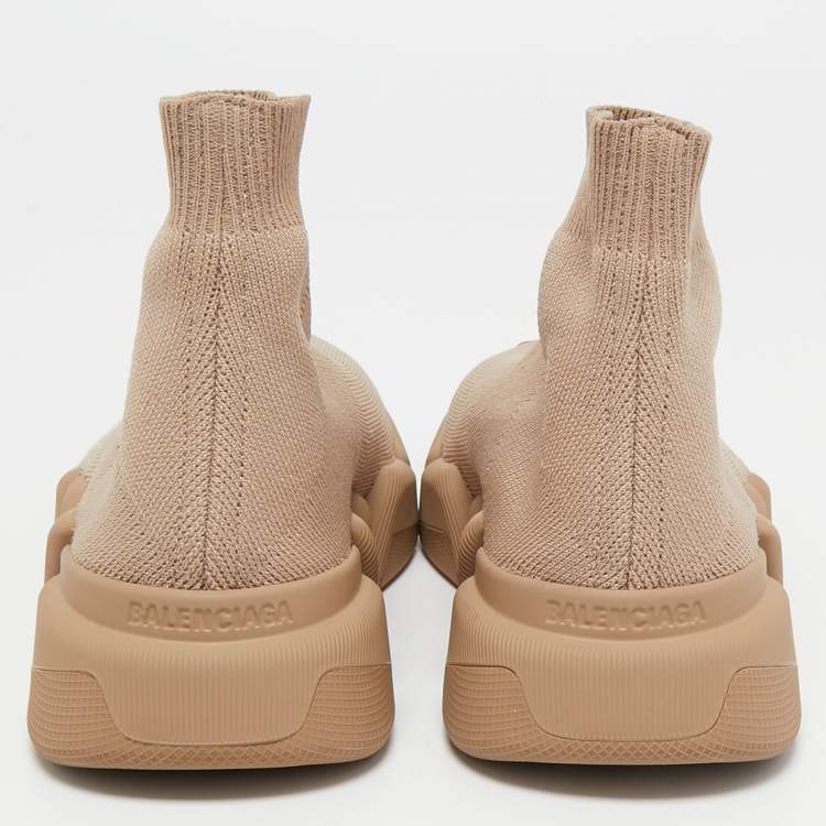 Pre Owned Balenciaga Light Brown Knit Fabric Speed Trainer Sneakers Size 36