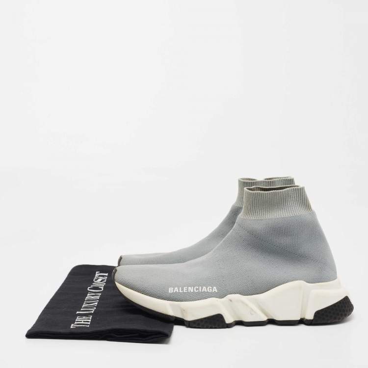 Pre Owned Balenciaga Grey Knit Fabric Speed Trainer Sneakers Size 36