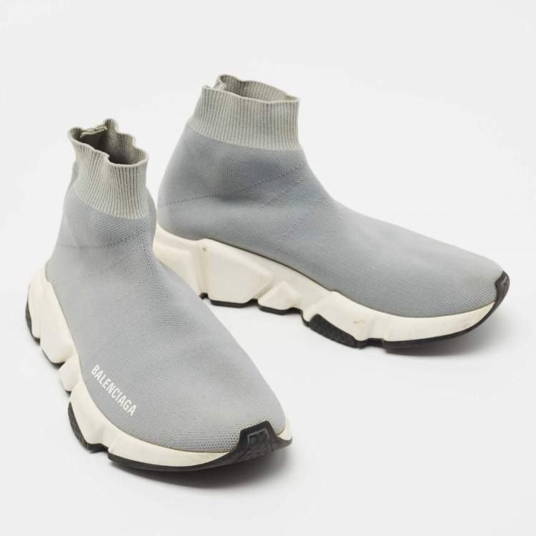 Pre Owned Balenciaga Grey Knit Fabric Speed Trainer Sneakers Size 36