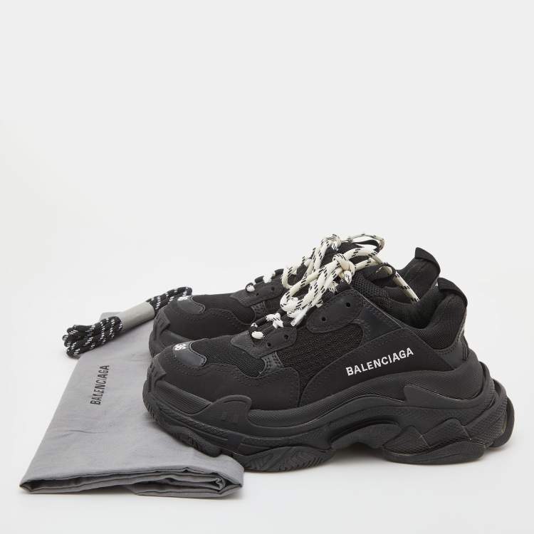 Pre Owned Balenciaga Black Mesh, Nubuck and Leather Triple S Sneakers Size 36
