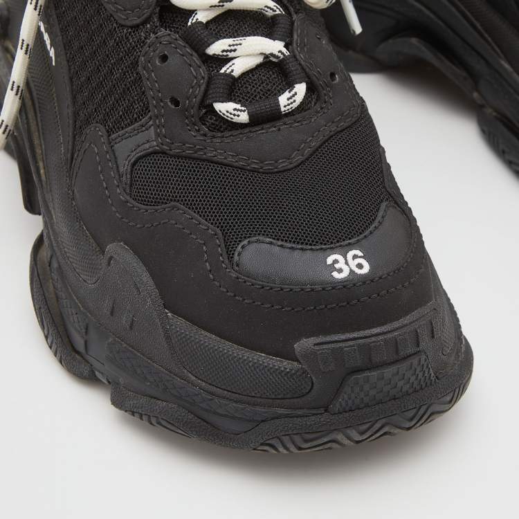 Pre Owned Balenciaga Black Mesh, Nubuck and Leather Triple S Sneakers Size 36