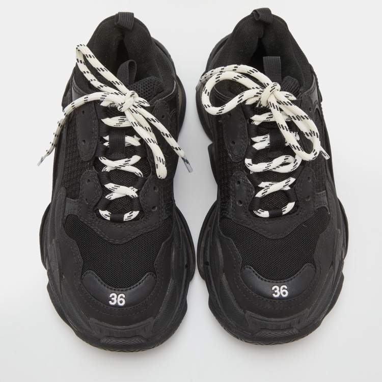 Pre Owned Balenciaga Black Mesh, Nubuck and Leather Triple S Sneakers Size 36