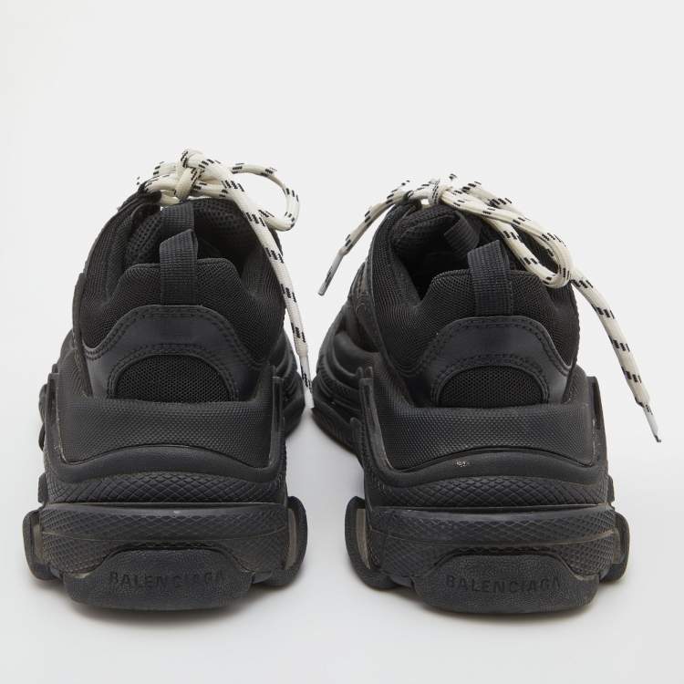 Pre Owned Balenciaga Black Mesh, Nubuck and Leather Triple S Sneakers Size 36