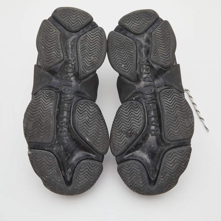 Pre Owned Balenciaga Black Mesh, Nubuck and Leather Triple S Sneakers Size 36