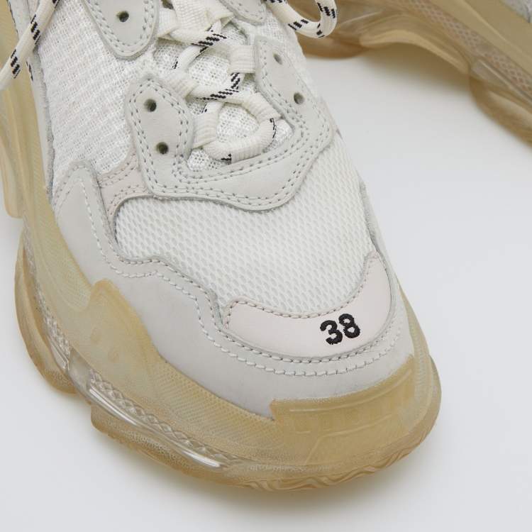 Pre Owned Balenciaga White Leather and Mesh Triple S Clear Sneakers Size 38