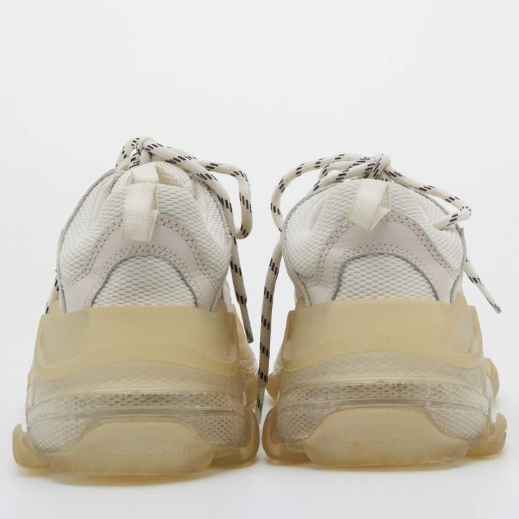 Pre Owned Balenciaga White Leather and Mesh Triple S Clear Sneakers Size 38