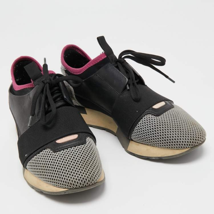 Pre Owned Balenciaga Tricolor Leather and Mesh Race Runner Sneakers Size 38