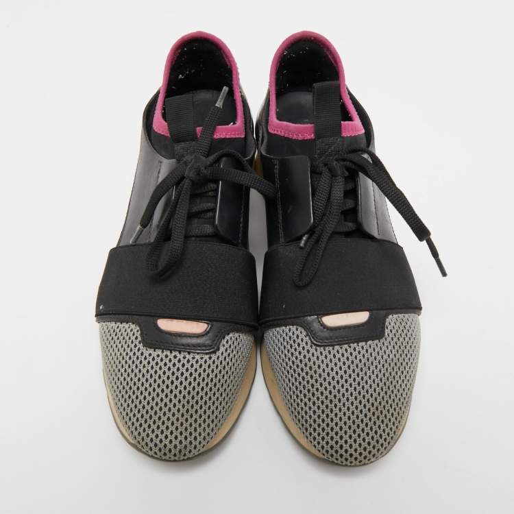 Pre Owned Balenciaga Tricolor Leather and Mesh Race Runner Sneakers Size 38