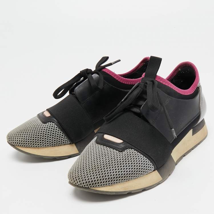 Pre Owned Balenciaga Tricolor Leather and Mesh Race Runner Sneakers Size 38
