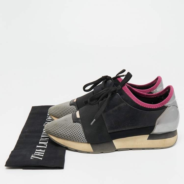 Pre Owned Balenciaga Tricolor Leather and Mesh Race Runner Sneakers Size 38