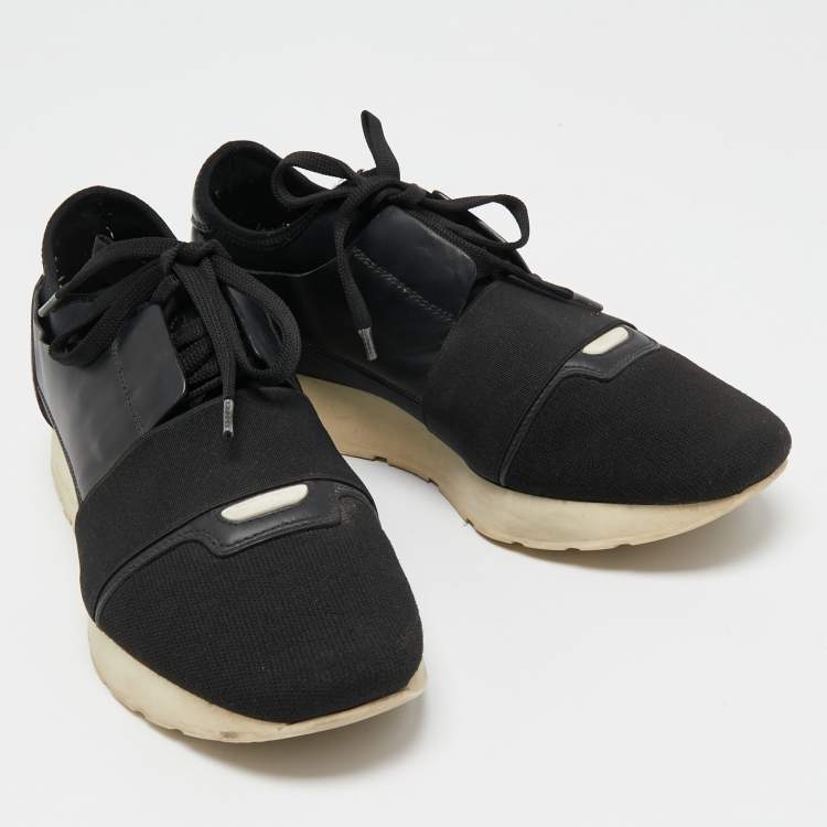 Pre Owned Balenciaga Black Leather and Mesh Race Runner Sneakers Size 39