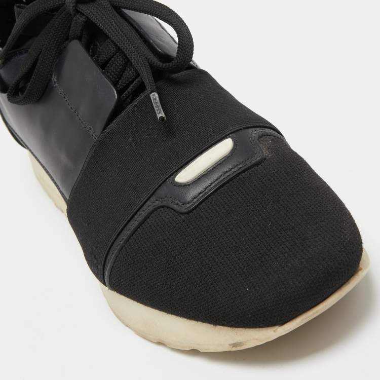 Pre Owned Balenciaga Black Leather and Mesh Race Runner Sneakers Size 39