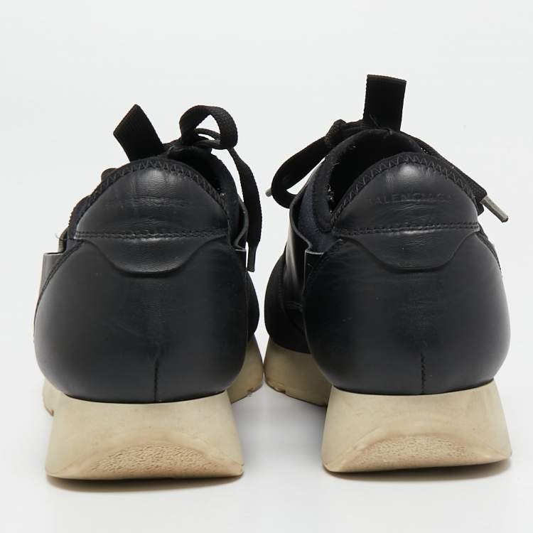 Pre Owned Balenciaga Black Leather and Mesh Race Runner Sneakers Size 39