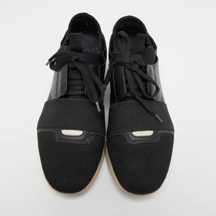 Pre Owned Balenciaga Black Leather and Mesh Race Runner Sneakers Size 39