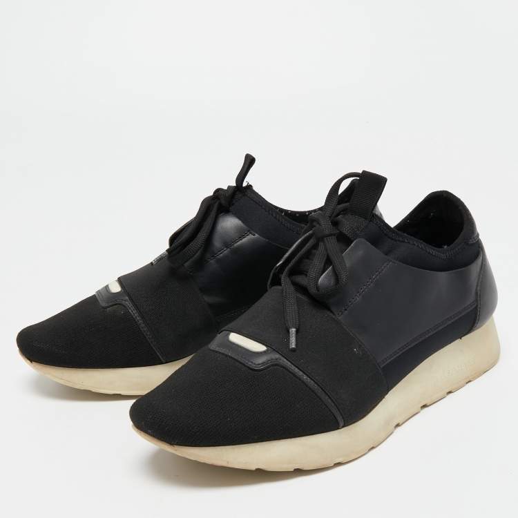 Pre Owned Balenciaga Black Leather and Mesh Race Runner Sneakers Size 39