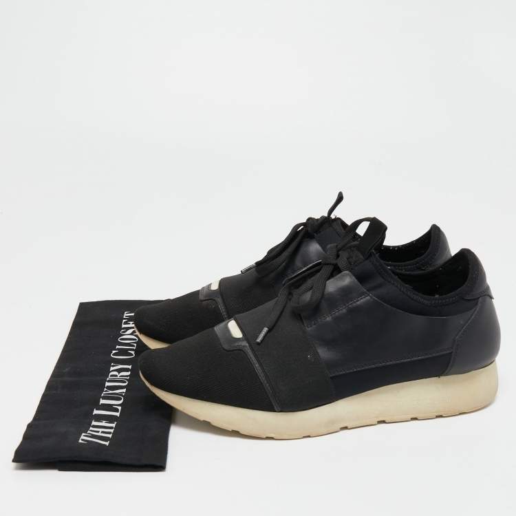 Pre Owned Balenciaga Black Leather and Mesh Race Runner Sneakers Size 39