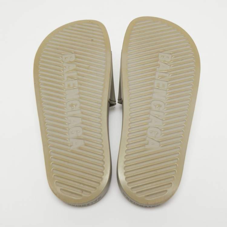 Pre Owned Balenciaga Grey Rubber BB Logo Flat Slides Size 37
