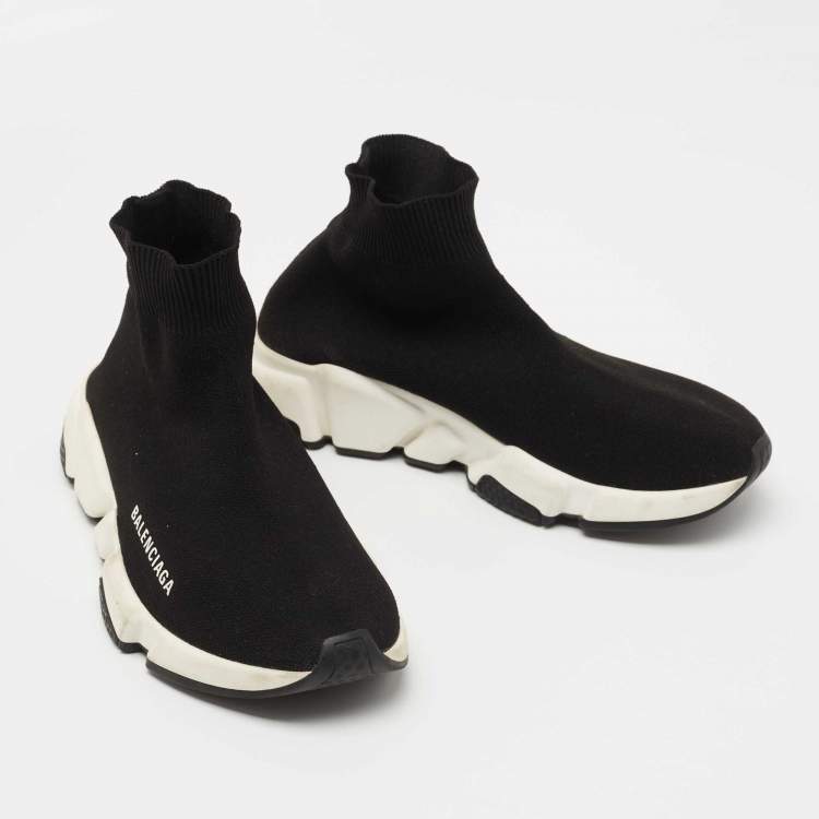Pre Owned Balenciaga Black Knit Fabric Speed Trainer Sneakers Size 37