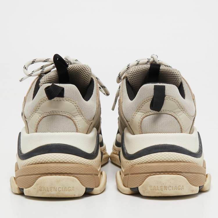Pre Owned Balenciaga Light Grey Mesh and Leather Triple S Sneakers Size 38