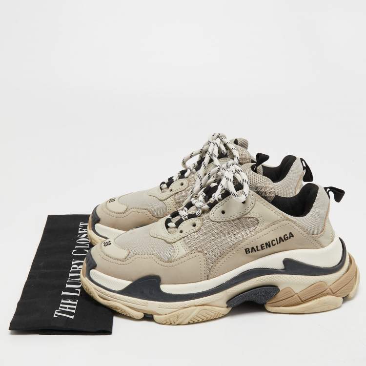 Pre Owned Balenciaga Light Grey Mesh and Leather Triple S Sneakers Size 38