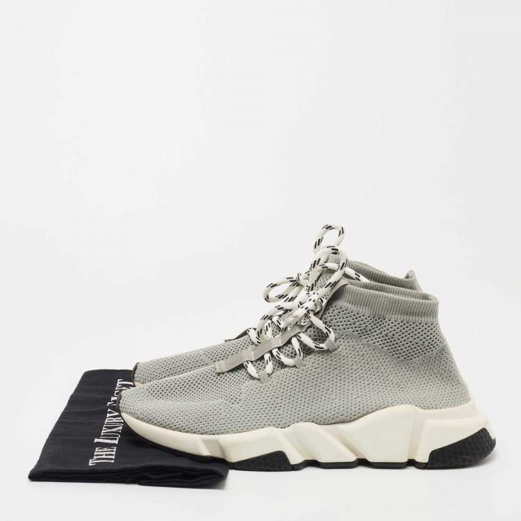 Pre Owned Balenciaga Grey Knit Fabric Speed Lace Up Sneakers Size 40