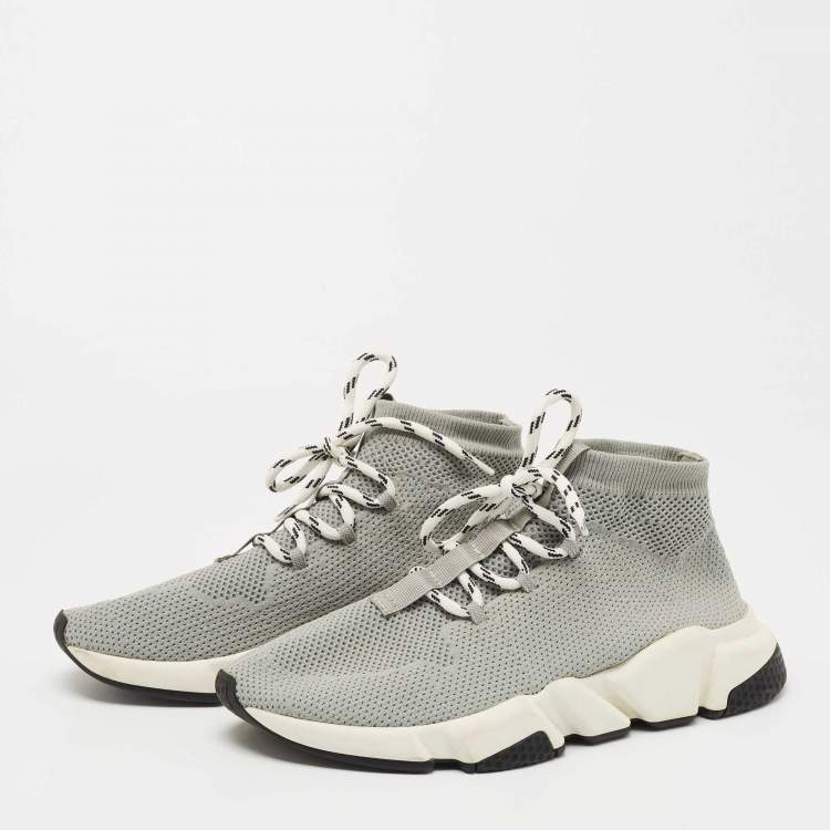Pre Owned Balenciaga Grey Knit Fabric Speed Lace Up Sneakers Size 40