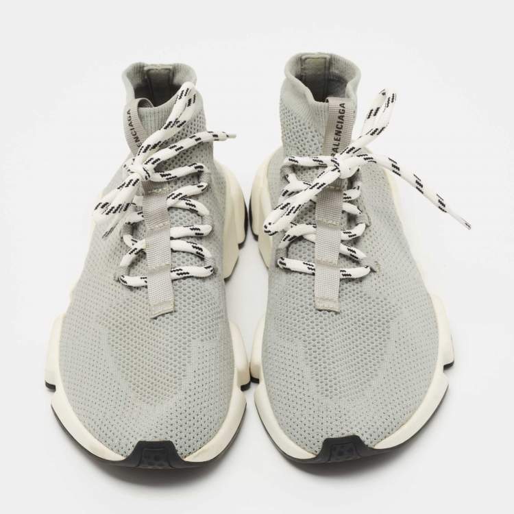 Pre Owned Balenciaga Grey Knit Fabric Speed Lace Up Sneakers Size 40
