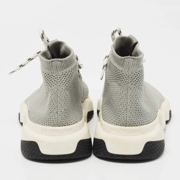 Pre Owned Balenciaga Grey Knit Fabric Speed Lace Up Sneakers Size 40