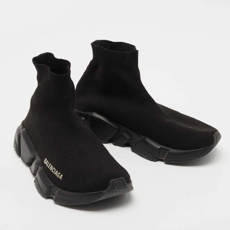 Pre Owned Balenciaga Black Knit Fabric Speed Trainer Sneakers Size 35