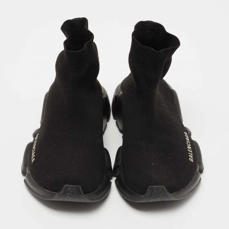 Pre Owned Balenciaga Black Knit Fabric Speed Trainer Sneakers Size 35