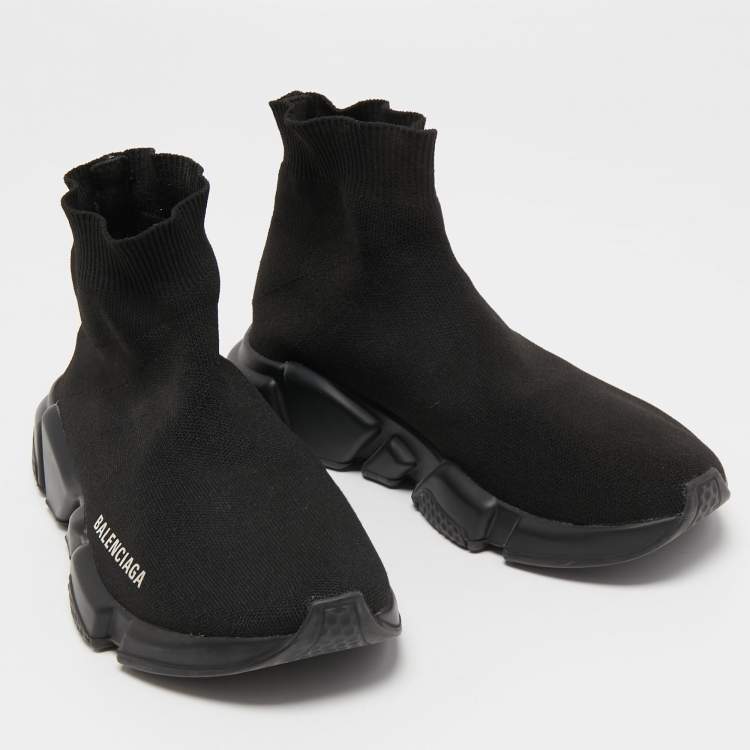 Pre Owned Balenciaga Black Knit Fabric Speed Trainer Sneakers Size 38