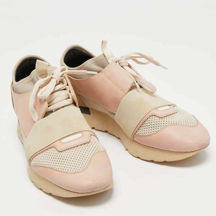 Pre Owned Balenciaga Tricolor Leather and Mesh Race Runner Sneakers Size 38