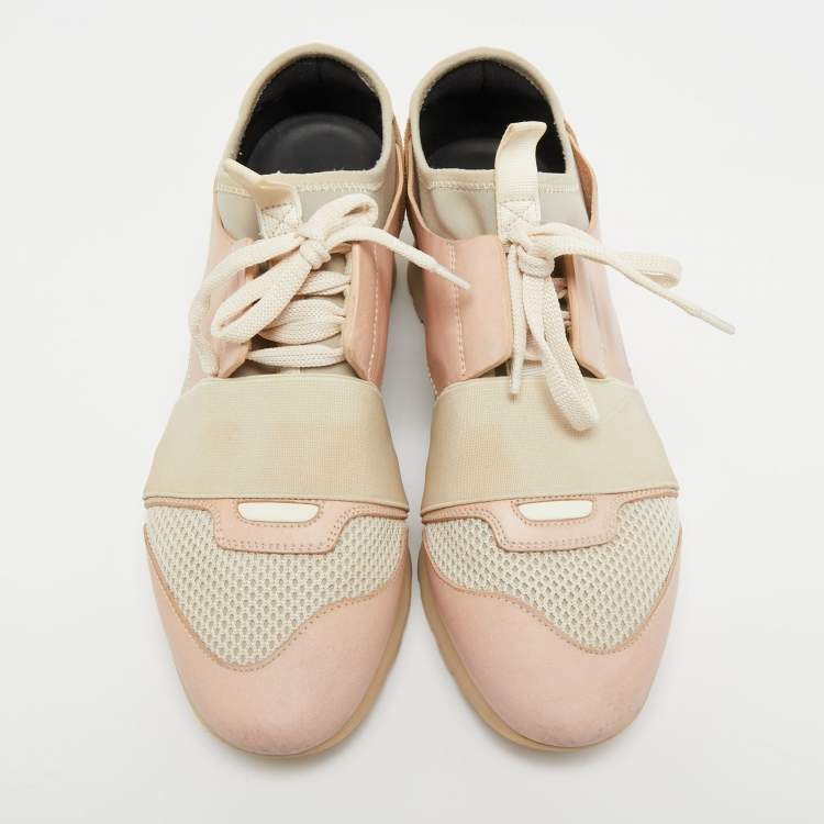 Pre Owned Balenciaga Tricolor Leather and Mesh Race Runner Sneakers Size 38