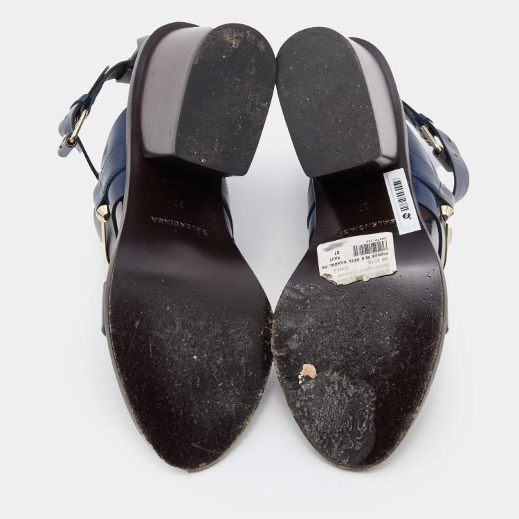Pre Owned Balenciaga Navy Blue Leather Ankle Strap Sandals Size 37
