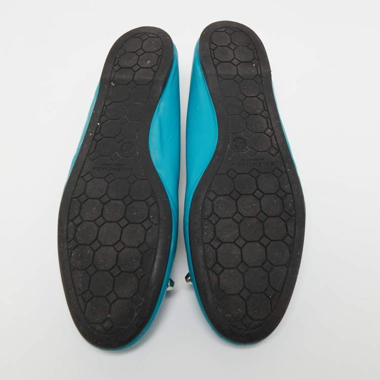 Pre Owned Balenciaga Blue Leather Studded Ballet Flats Size 40