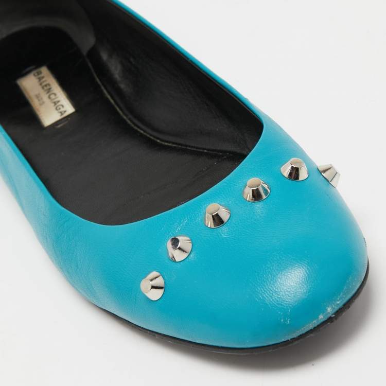 Pre Owned Balenciaga Blue Leather Studded Ballet Flats Size 40