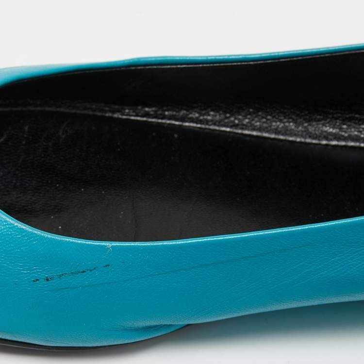 Pre Owned Balenciaga Blue Leather Studded Ballet Flats Size 40