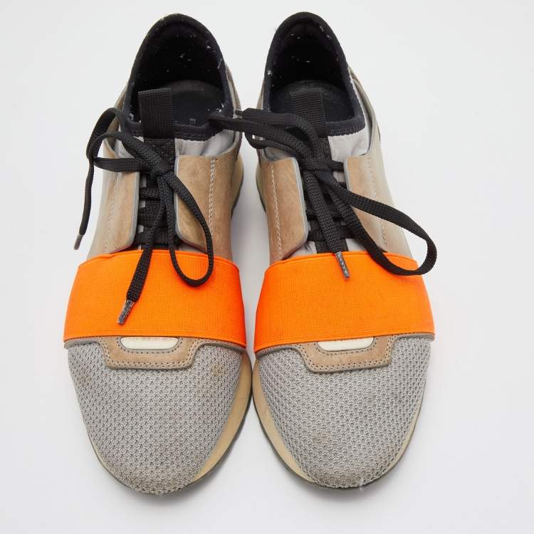 Pre Owned Balenciaga Multicolor Leather, Suede and Mesh Race Runner Sneakers Size 37